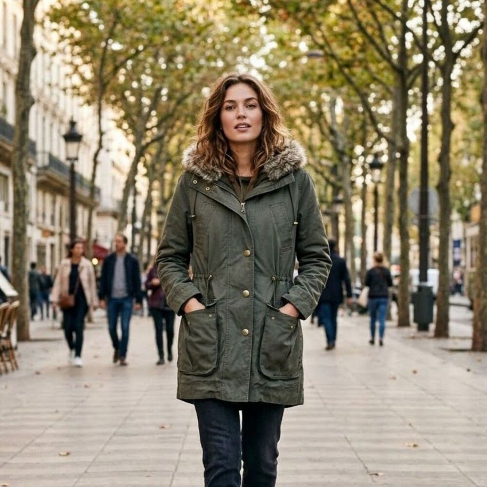 (W3) MNG Suit Khaki Mango vintage Multi-Pocket Fabric Parka, Size S